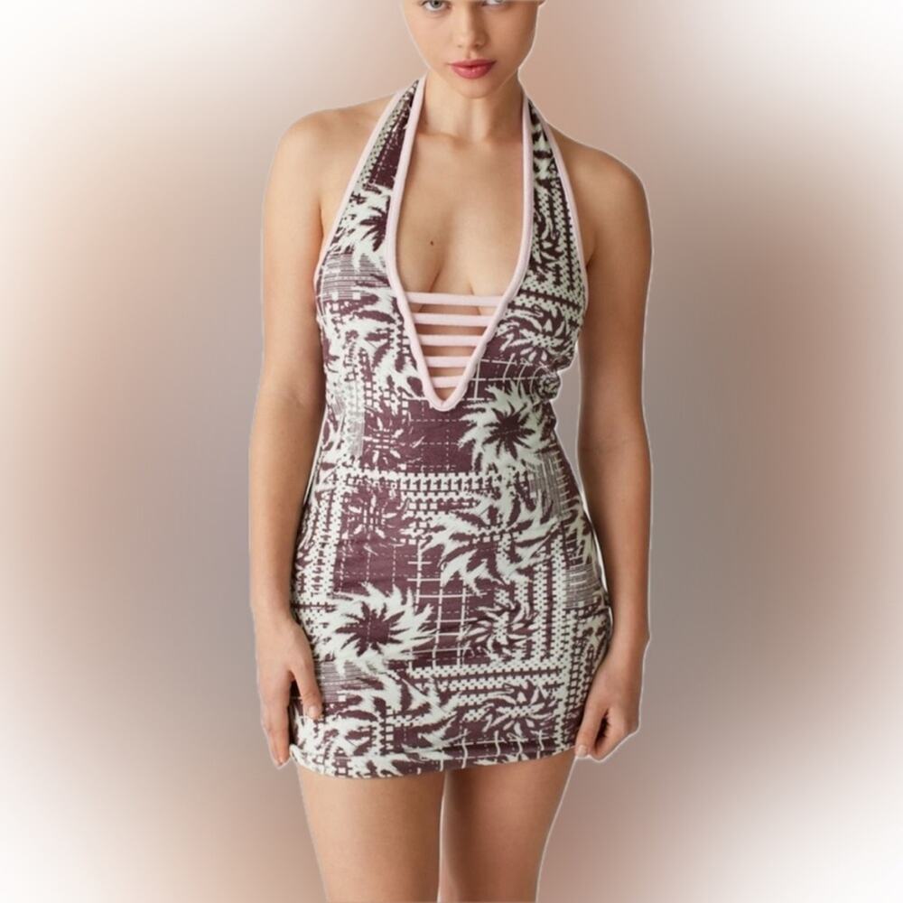 NWT New Girl Order velvet plunging halter mini dress US 4